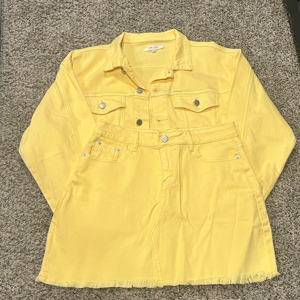 Yellow Denim Jacket and Skirt Set